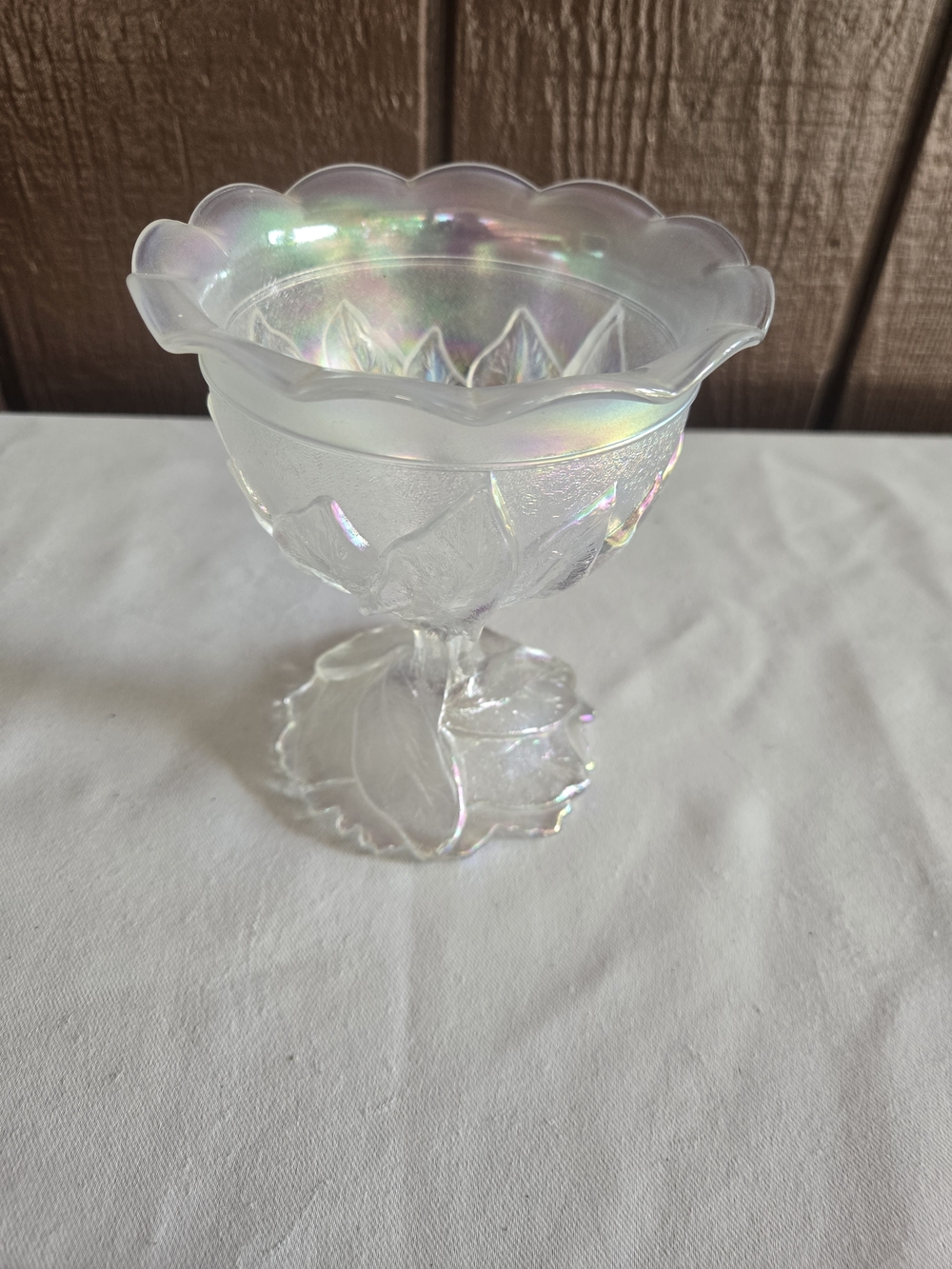 Vintage Imperial Glass Opalescent Frosted Carnival Glass Footed Bowl